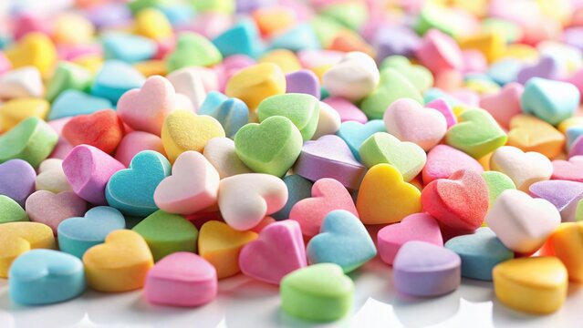 Sweetheart Candy Hearts Scattered, Valentine's Day Treats, Isolated on White Background