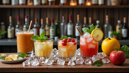 Vibrant cocktails celebrating bartending skills at cocktail bar, International Bartender Day