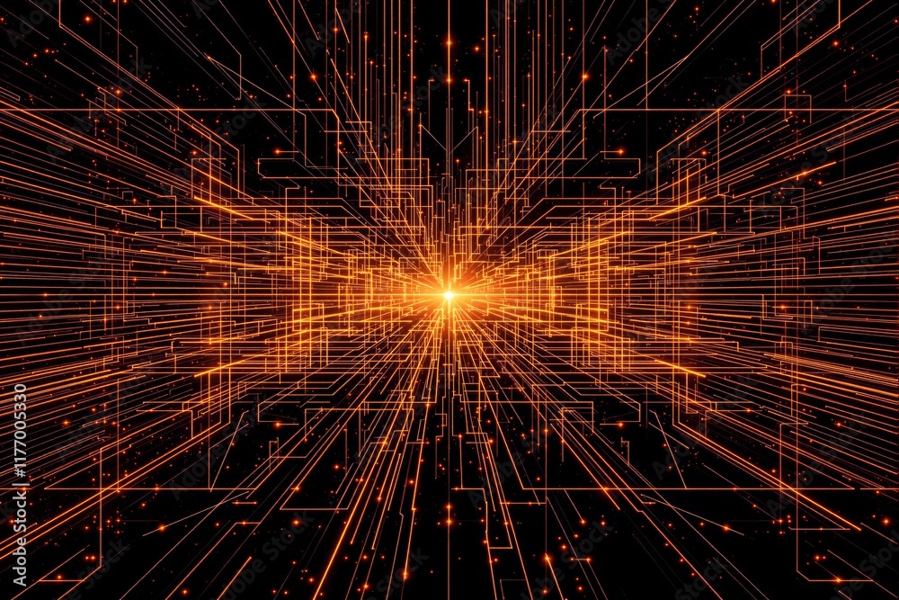 Poster abstract glowing lines forming a futuristic light grid on a dark background.