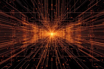 Abstract glowing lines forming a futuristic light grid on a dark background.