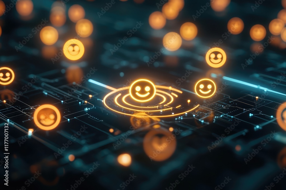 Poster service satisfaction rating displayed on a virtual feedback interface with smiley icons for evaluati