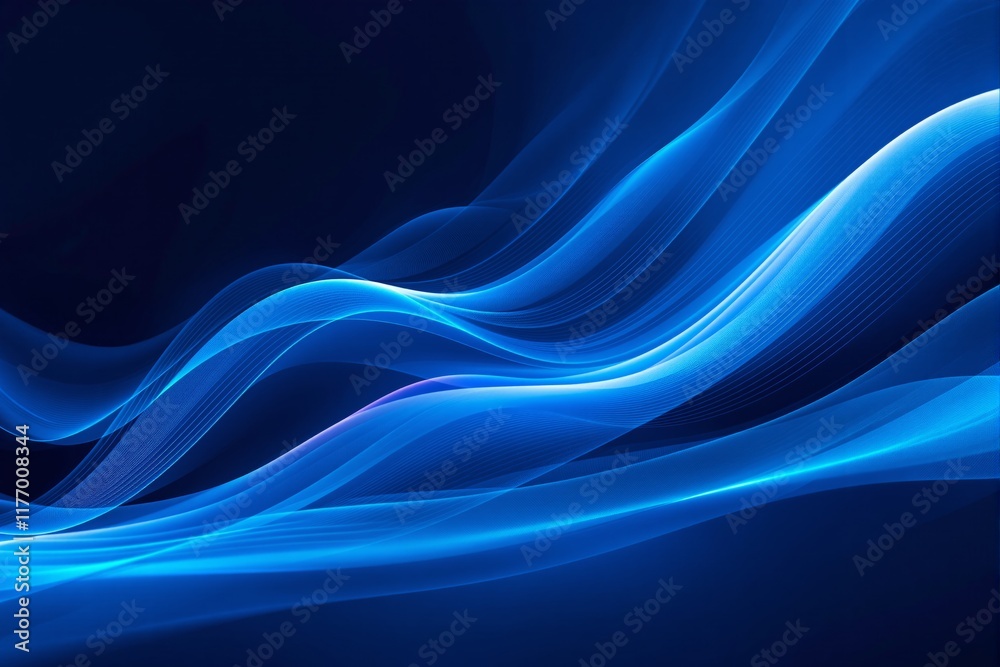 Poster abstract blue light wave lines on a dark background.