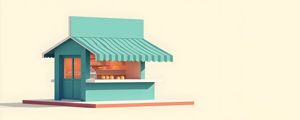 Fototapeta premium Charming pastel-colored bakery kiosk, showcasing fresh pastries and inviting ambiance. A delightful treat awaits!