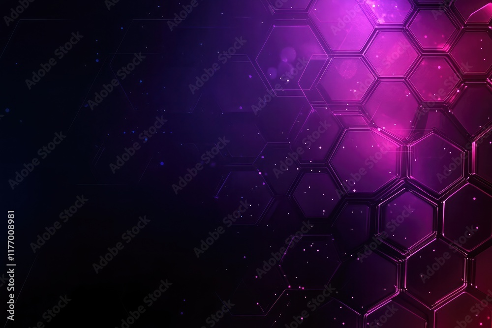 Poster shining hexagonal patterns creating a futuristic and sleek abstract background.