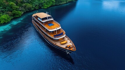 Luxury yacht sailing in clear waters tropical paradise aerial view ocean serenity travel experience