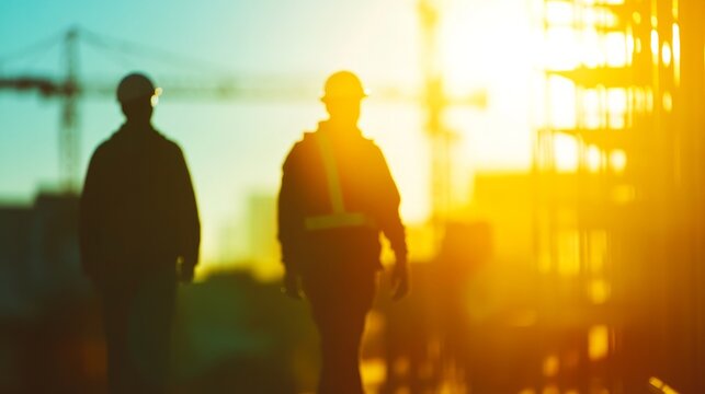 Construction workers onsite with a blurred background for context