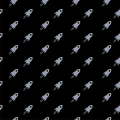 Rocket ship icon isolated seamless pattern on black background