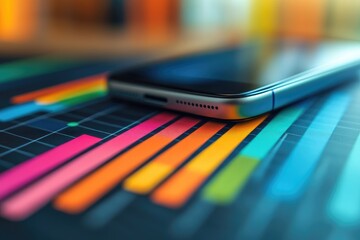 Smartphone on Colorful Financial Graph Symbolizing Technological Innovation in Business Analysis