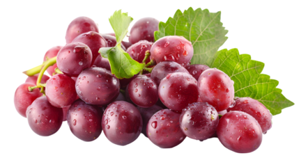 red grape with leaves isolated on a transparent background