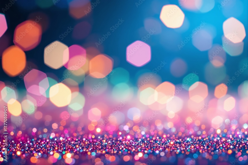 Poster Abstract bokeh lights in vibrant colors on a sparkling background.