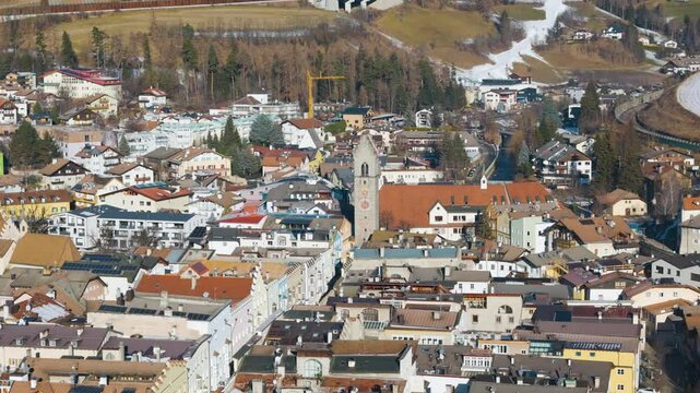 Aerial drone video of the mountain town named Sterzing in the Italian alps.