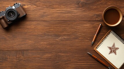 Capturing creative moments photography setup with coffee and notepad rustic table still life perspective