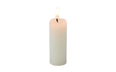 Burning ribbed pillar wax candle isolated transparent png