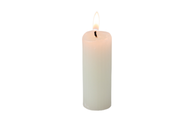 Burning ribbed pillar wax candle isolated transparent png