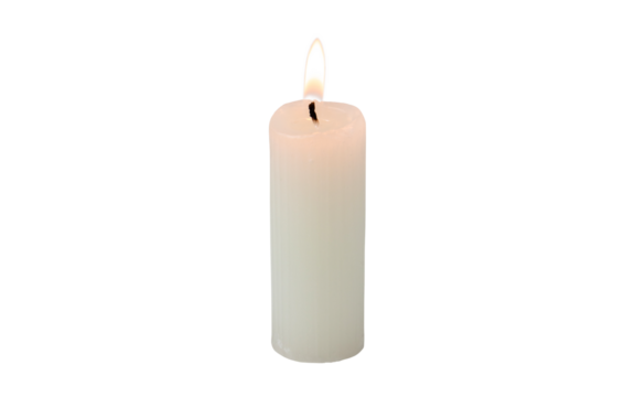 Burning ribbed pillar wax candle isolated transparent png