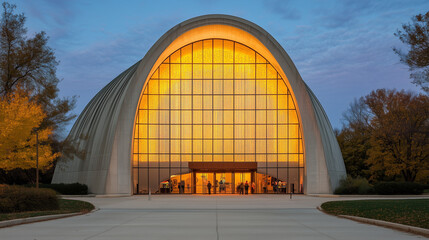 Obraz premium Illuminated Planetarium Building at Dusk