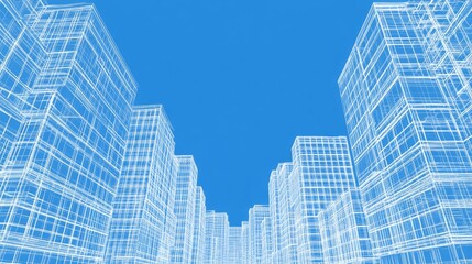 Naklejka premium Perspective wireframe 3D model of a building