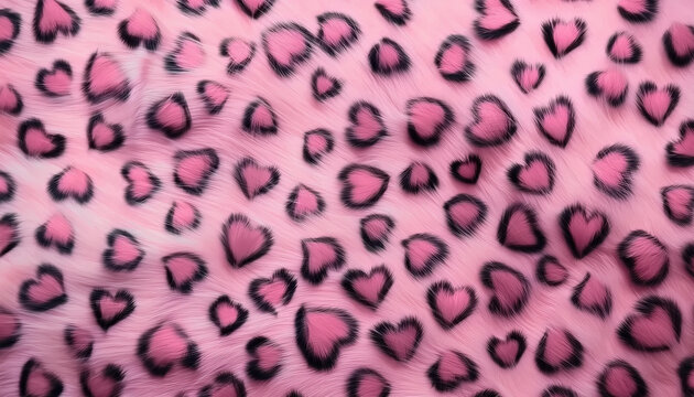 pink leopard fur texture with heart pattern - Powered by Adobe