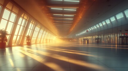 Obraz premium Golden sunrise at airport terminal modern architecture serene view