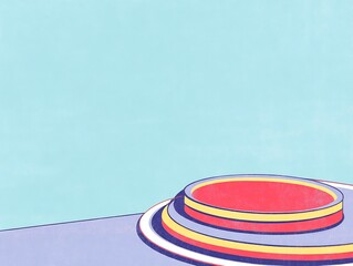 Fototapeta premium Vibrant Pastel Illustration: Layered Circular Platform Mockup against a Calm Blue Background. AI Generated