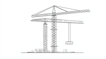 Fototapeta premium Tower construction crane line art vector on white background