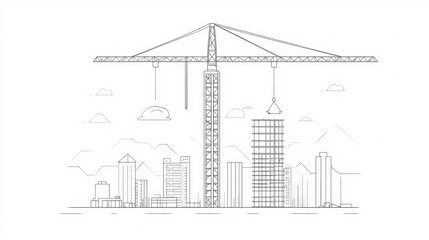 Obraz premium Tower construction crane line art vector on white background