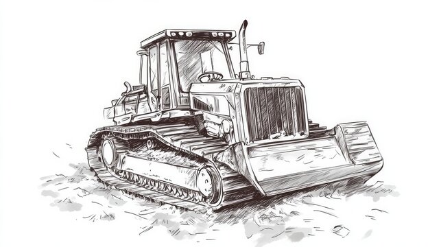 Sketch of a dozer at a construction site Vector