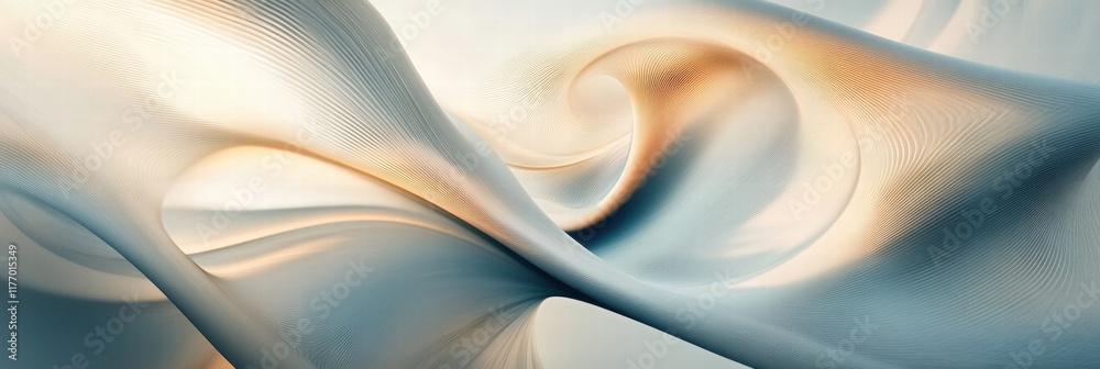 Aufkleber Dynamic abstract wind lines creating fluid patterns in soft hues of blue and gold. Generative AI