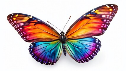 Vibrant Colorful Butterfly Flying Isolated on White Background - Panoramic Stock Photo