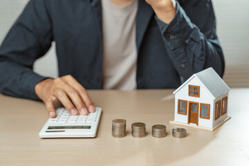 Man investor profit loss in real estate, property market recession or debt. Financial downside in...