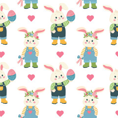 Seamless pattern Easter Bunny with egg, cute, easter, for cards, banners, design, vector