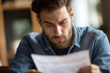 Man Looks Over Unpaid Debt Collection Notice