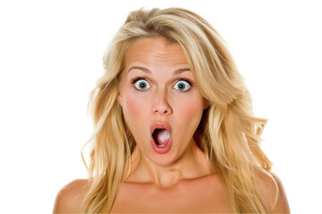 beautiful blonde woman expressing surprise and shock emotion
