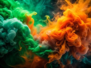 Fototapeta premium Vibrant Orange & Green Swirling Smoke: Abstract Artistic Vintage Photo Background