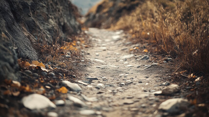 Fototapeta premium Exploring a Rugged Pathway Surrounded by Nature's Tranquility During Autumn