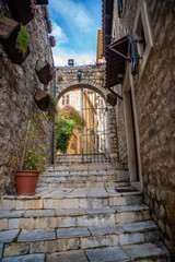 Obraz premium Narrow street in Ulcinj Old Town in Montenegro, the southernmost city at Montenegrin coast, Europe