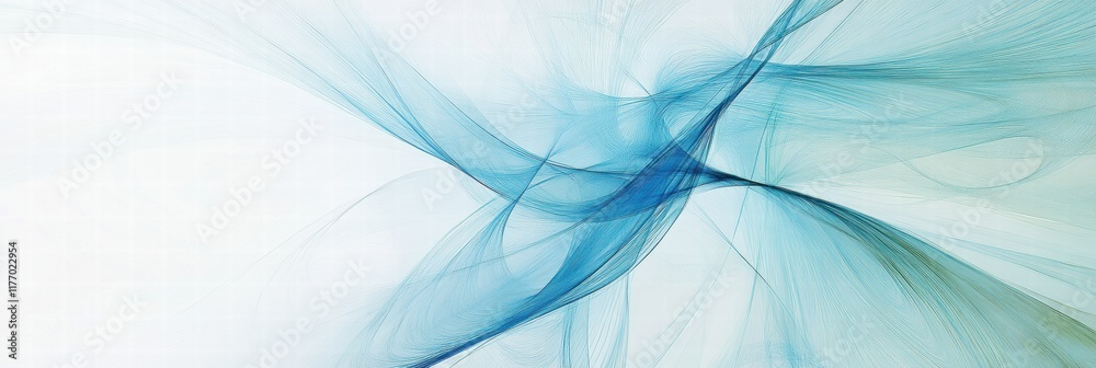 Aufkleber abstract wind lines create flowing patterns in soft blue and green hues against a light background. 