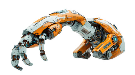 Sci-Fi robotic arm or detailed futuristic claw. Gripper manipulator or industrial assembly robot isolated on a transparent background