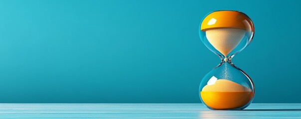 procrastination and deadline concept. Colorful hourglass on a blue background, symbolizing time management.