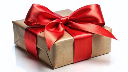 Obraz premium Vintage Gift Box with Red Ribbon Bow, Isolated White Background - Perfect for Holiday Packaging Design