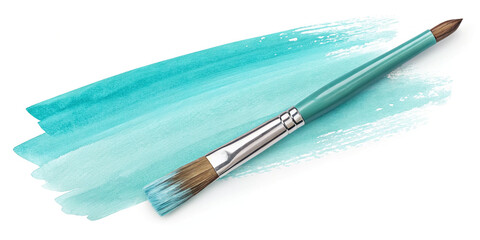 Artistic Turkis Blue Colored Watercolor Brush Stroke Isolated on a White Background for Creative Design