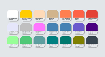 Project Manager Color Guide Palette with Color Names. Catalog Sample Project Manager with RGB HEX codes and Names. Projects Manager Color Palette, Fashion Trend Project Managers Color Palette