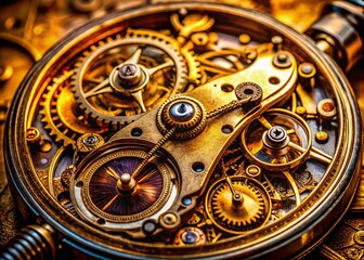 Vintage Pocket Watch Clockwork Mechanism: Intricate Gears & Steampunk Aesthetics
