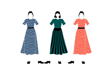 Minimalist Fashion Illustration of 3 Women in Stylish Dresses
