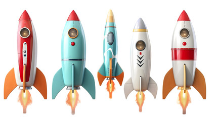 Set of Rocket, 3d render illustrati isolated on a transparent background