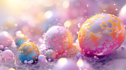 Fototapeta premium Easter eggs with abstract bokeh background. 3d render