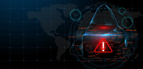 Vector illustration cyber security attack with hacker.