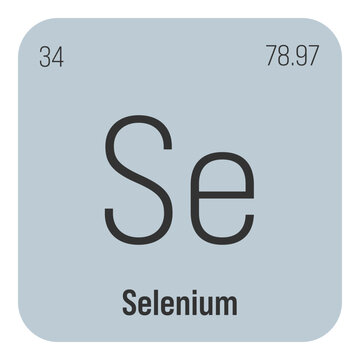 Selenium, Se, periodic table element with name, symbol, atomic number and weight. Non-metal with various industrial uses, such as in certain types of glass, and as a component in certain types of