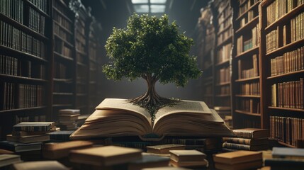 Celebrating World Philosophy Day: Tree of Knowledge Nurtured in an Ancient Tome Amidst a Library of Learning