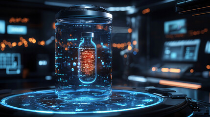 Futuristic Vial in Protective Glass Container SciFi Lab